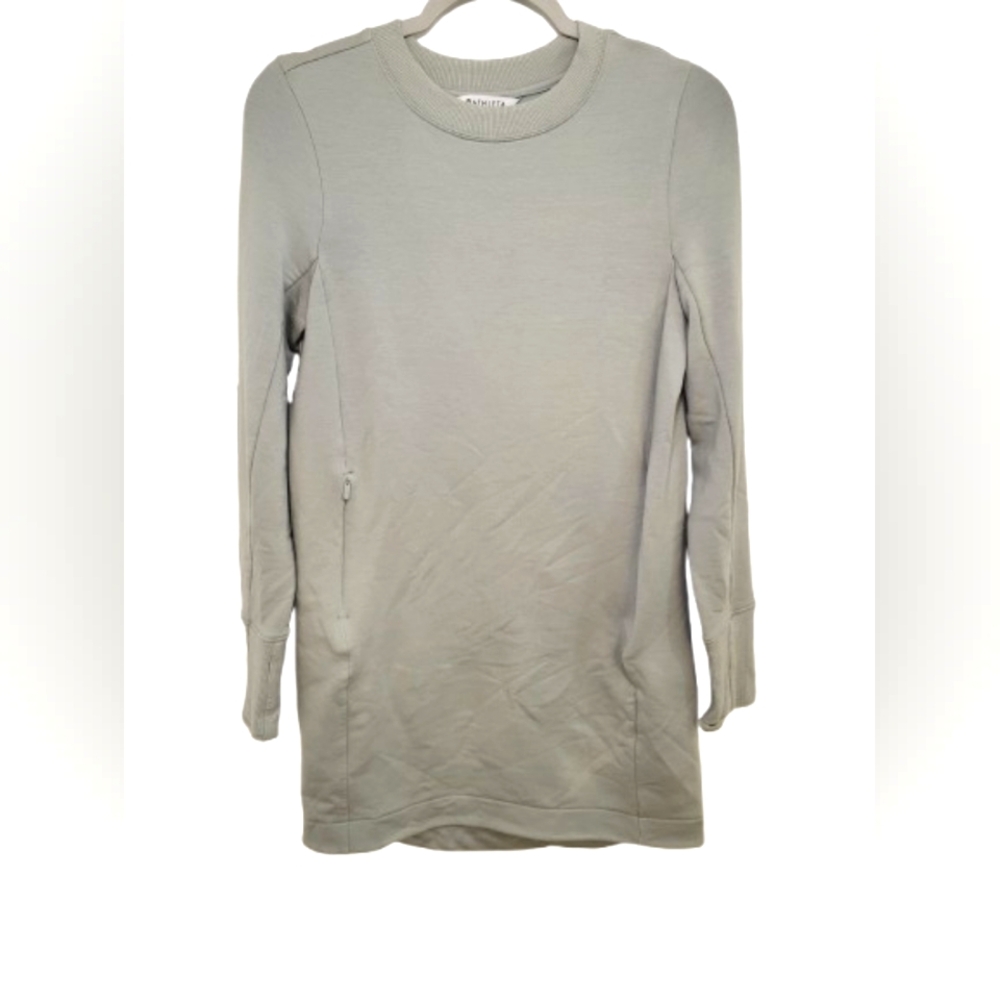 Athleta Coaster Luxe Sweatshirt Dress‎ Sage Green Breathable Pockets XS 659310
